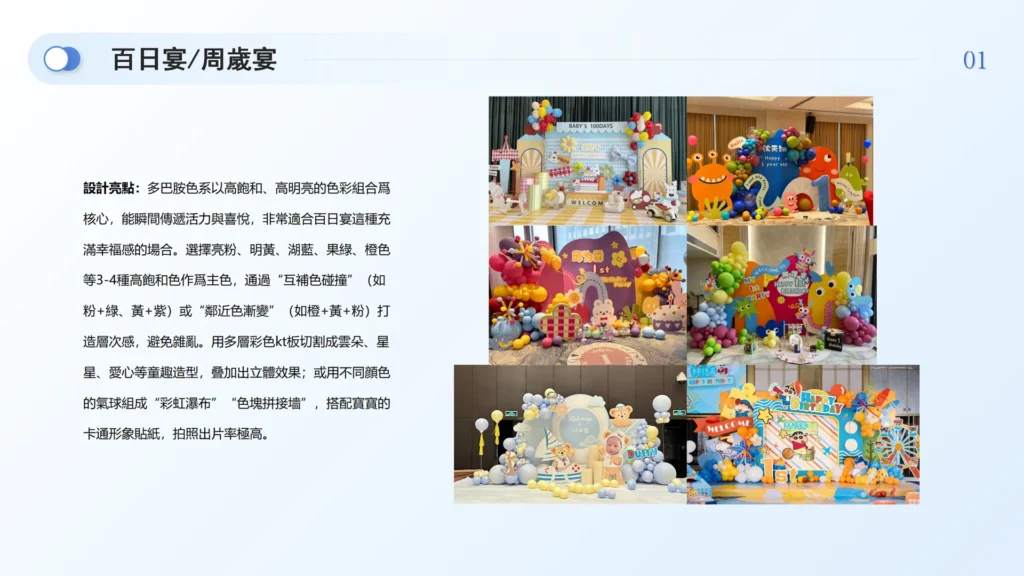 hundred day banquet, first birthday banquet, baby banquet layout features